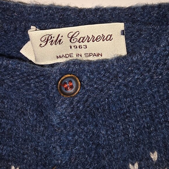 Pili Carrera Kids Wool Knit Cardigan – Made in Spain – Blue Fair Isle Pattern - Picture 3 of 5